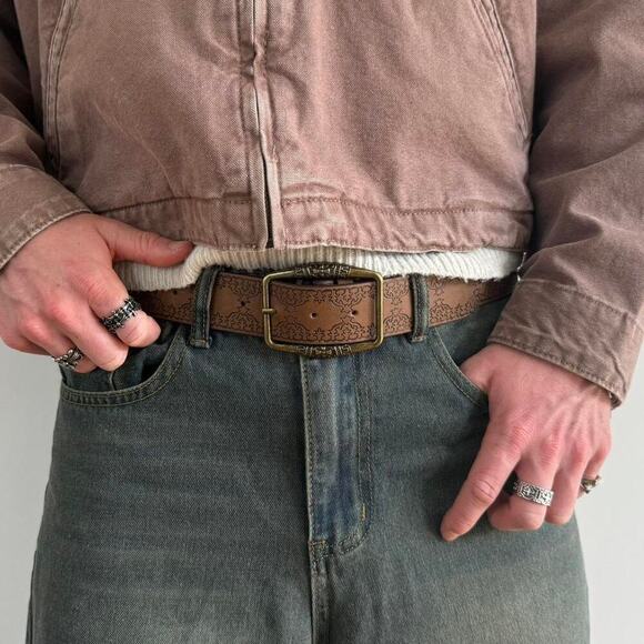 Brown leather belt with - Picture 5 of 7